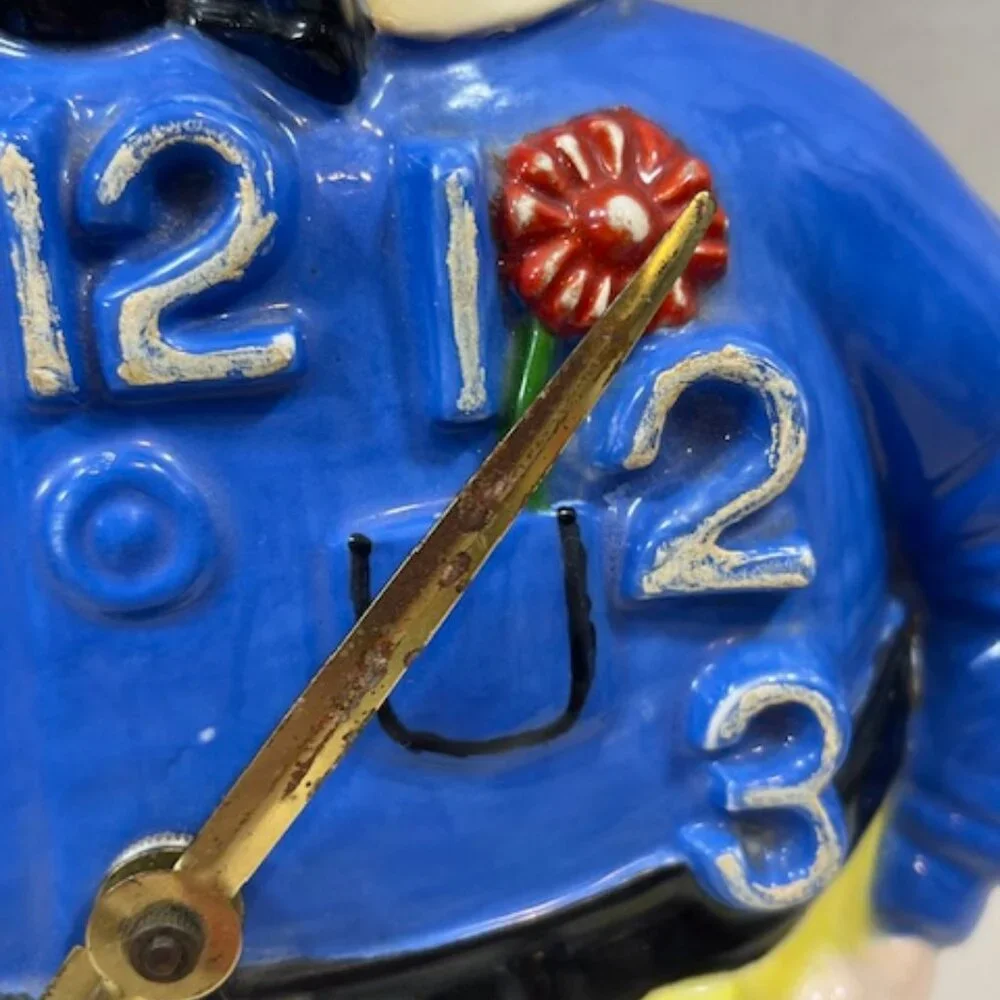 VTG Hand Painted Ceramic Wall Clown Working Clock Decor 13